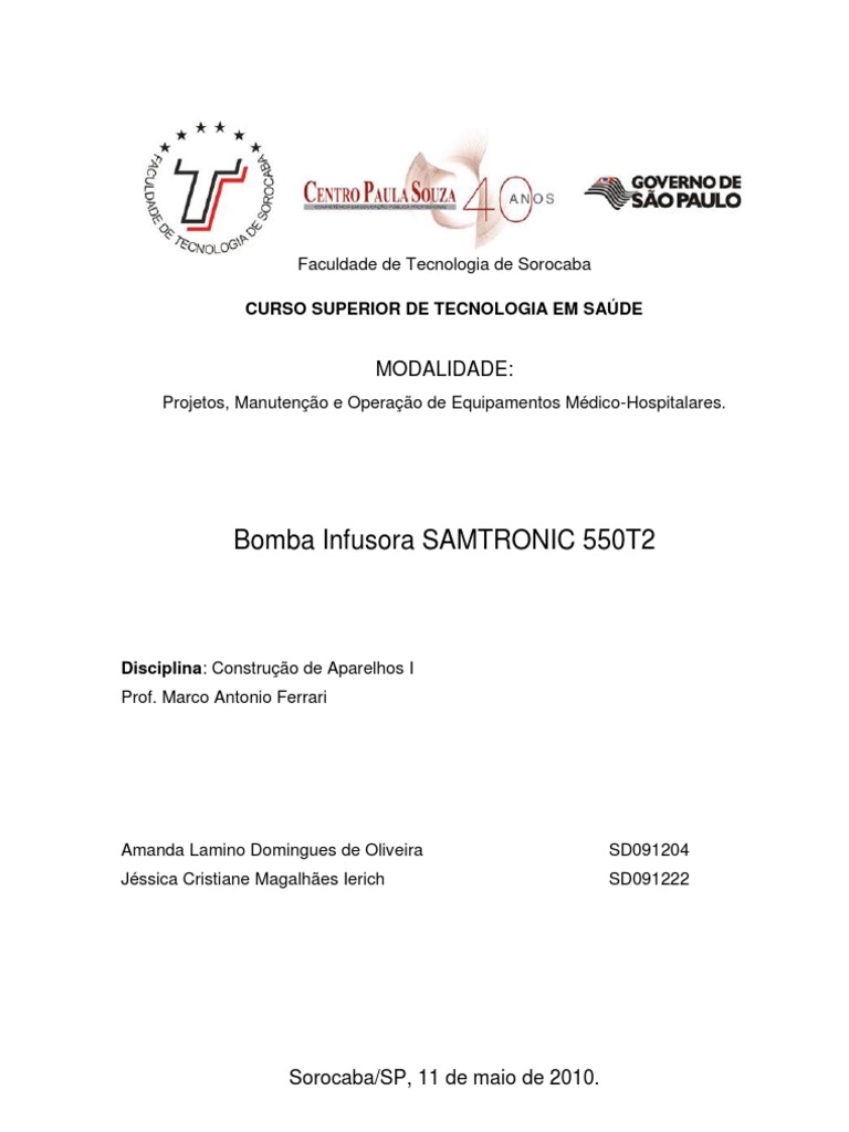Análise da Bomba Infusora SAMTRONIC 550T2 | PDF | Rede elétrica | Motores