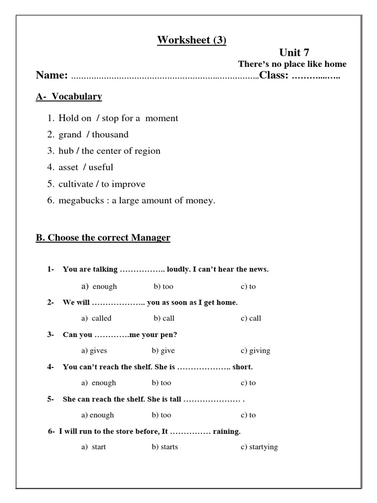 Vocabulary and Grammar Worksheet | PDF | Language Arts & Discipline ...