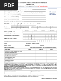 Certificate - 2025 Navodaya Vidyalaya Samiti