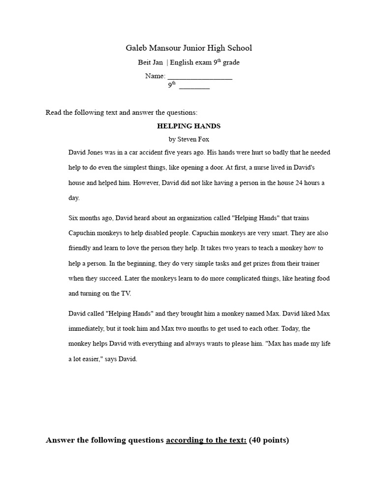 9th Grade English Exam | PDF | Self-Improvement