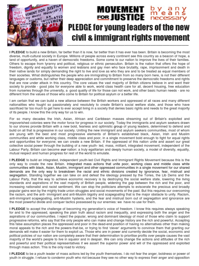 Youth Pledge for Civil Rights Movement | PDF | Racism | Discrimination ...