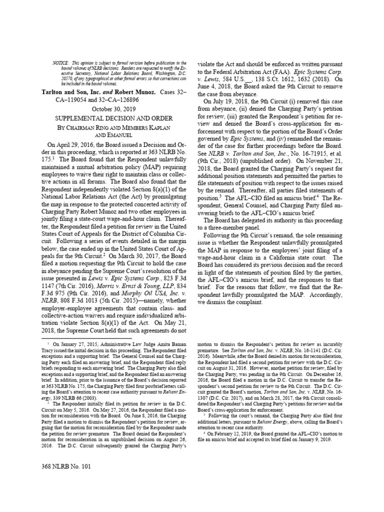 NLRB Decision on Tarlton Arbitration Policy | PDF | National Labor ...