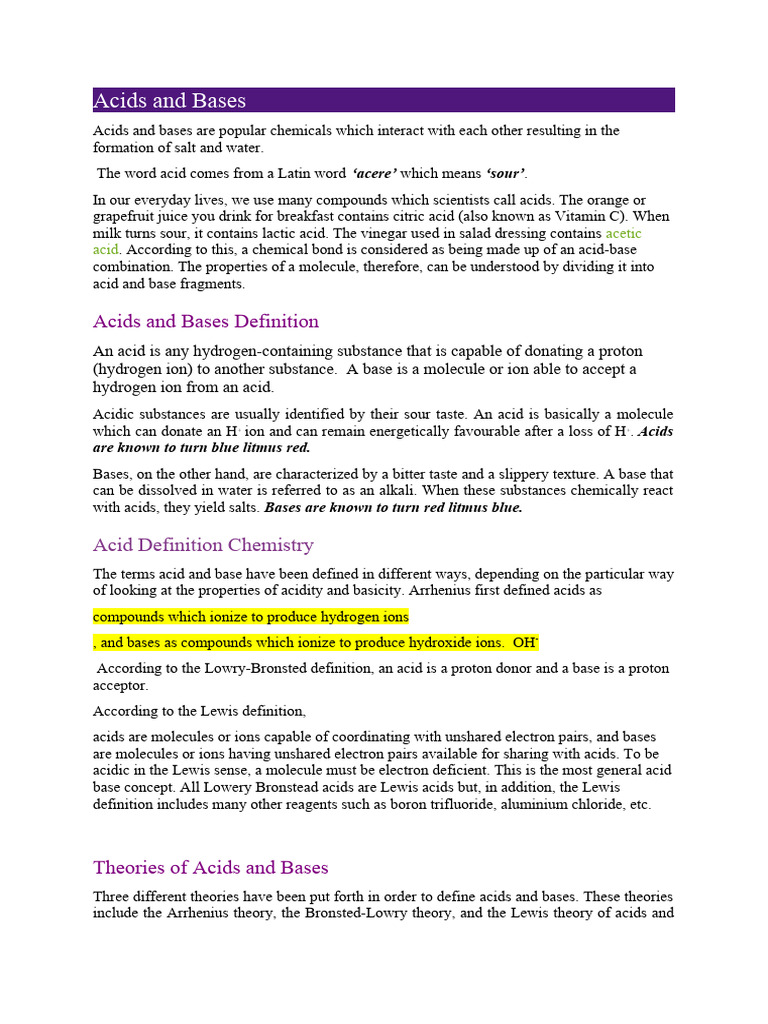 Understanding Acids and Bases Chemistry | PDF | Acid | Hydroxide