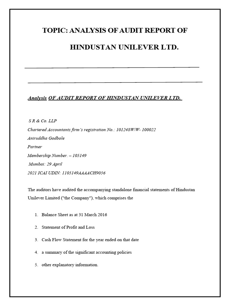 Hindustan Unilever Audit Report Analysis | PDF | Audit | Auditor's Report