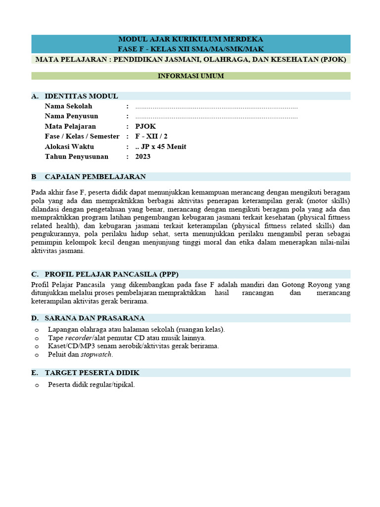 Modul Pjok Xii - Unit 7 | PDF