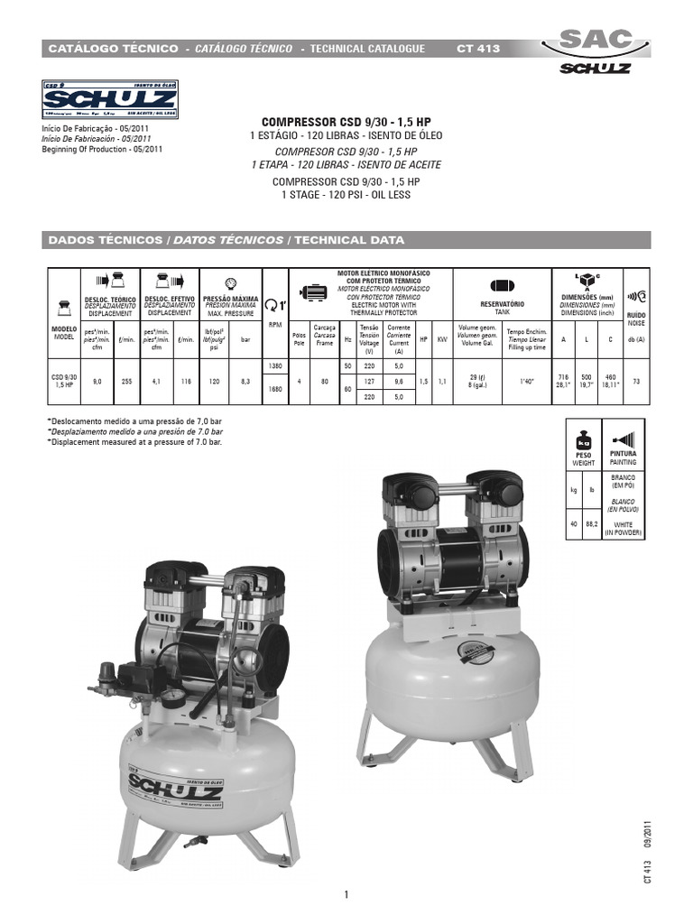 Compressor CSD 9/30: Dados Técnicos | PDF | Válvula | Motores