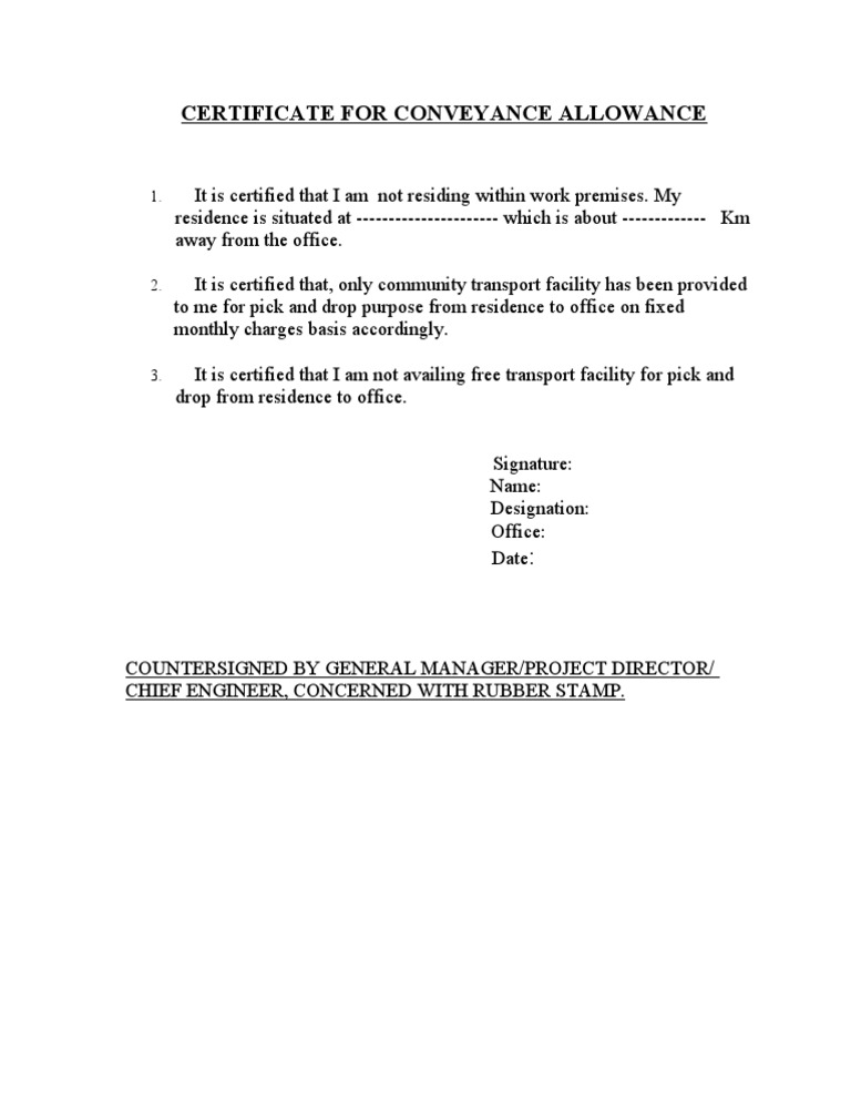Certificate For Conveyance Allowance PDF