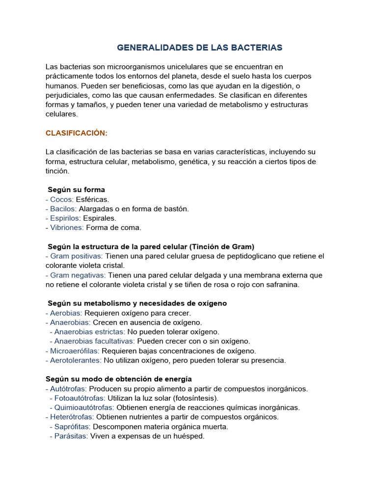 Clasificación y Estudio de Bacterias | PDF | Las bacterias | Biología ...