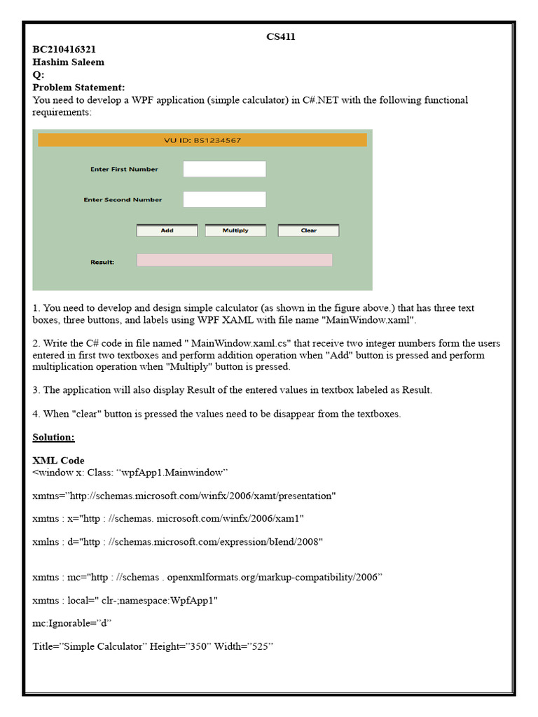 CS411 Assignment Solution BC210416321 | PDF | C Sharp (Programming ...