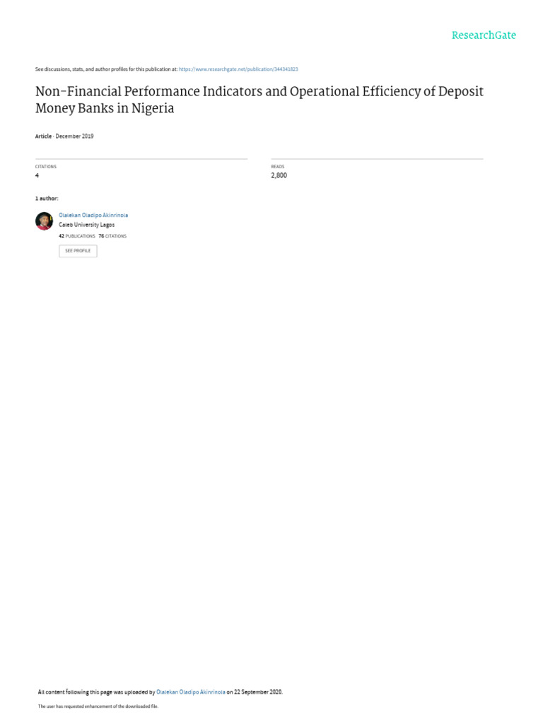 Non-Financial Indicators in Banking Efficiency | PDF | Performance ...