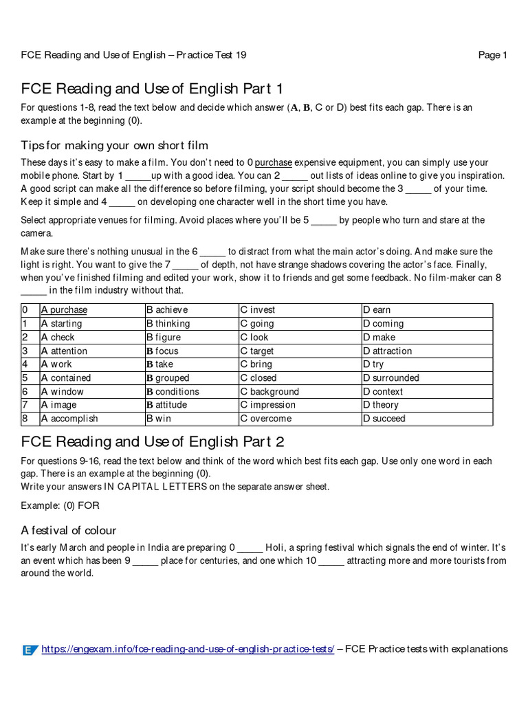 FCE Reading and Use of English Test 19 | PDF | Art