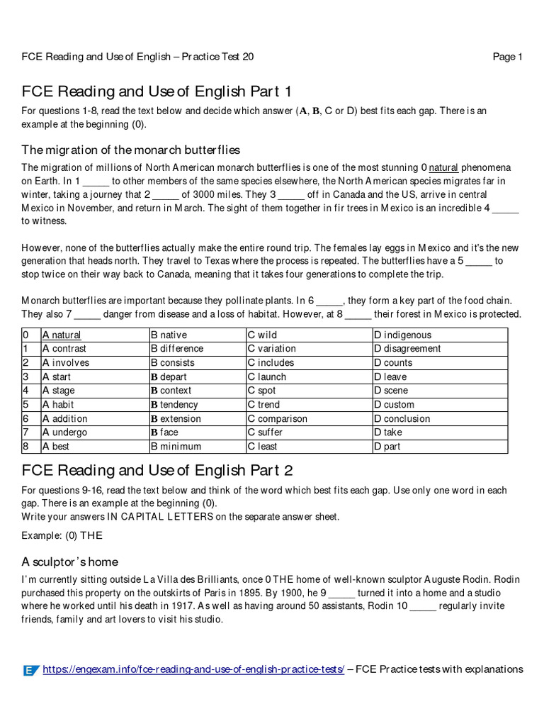 Fce Reading And Use Of English Practice Test 9 Printable – PFJQ