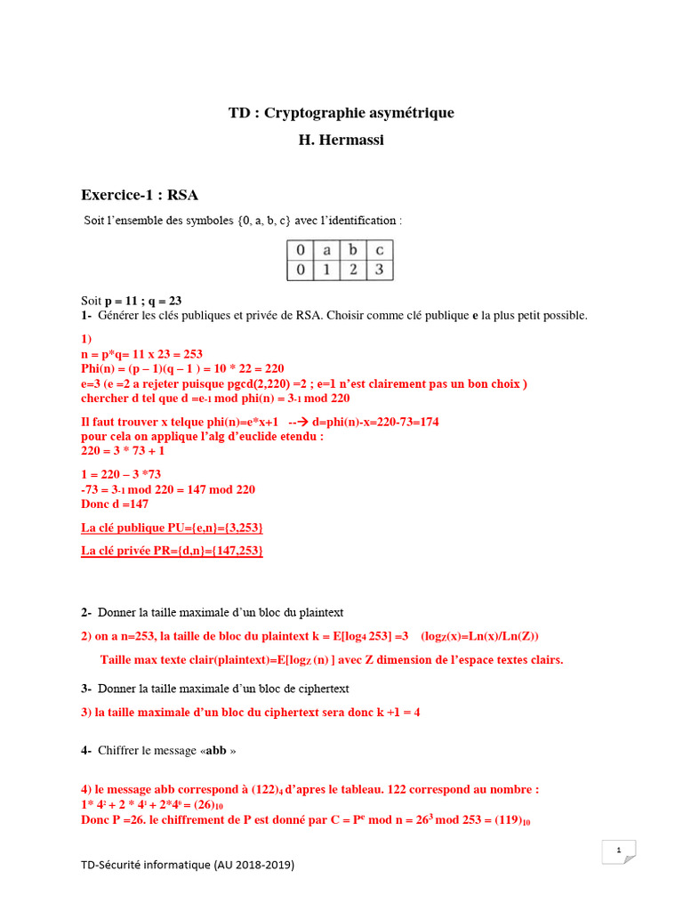 TD sur RSA et Diffie-Hellman 2018-2019 | PDF | Public-key cryptography ...