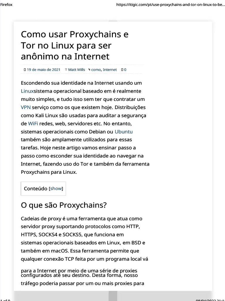PDF Como Usar Proxychains e Tor No Linux Para Ser Anonimo Na Internet | PDF