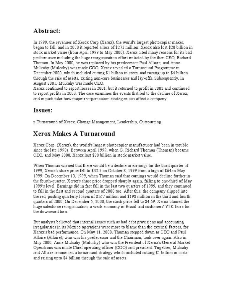 Xerox Case Study PDF Photocopier Economies