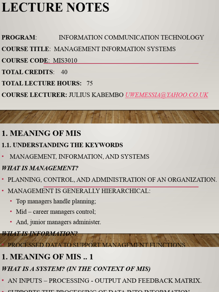 MIS Lecture Notes Overview | PDF | Supply Chain Management | Management ...