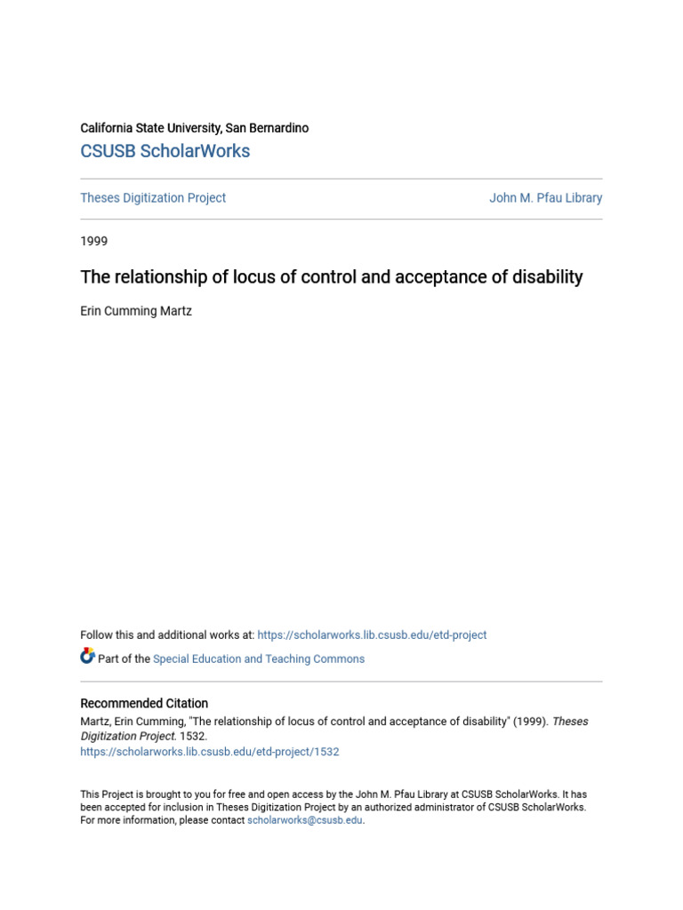 Locus of Control and Disability Acceptance | PDF | Psychology ...