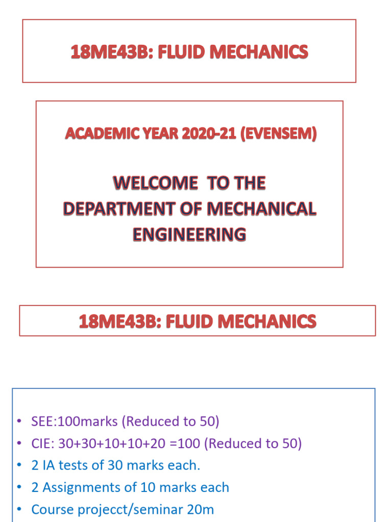 Fluid Mechanics Course Overview 2020-21 | PDF | Fluid Dynamics | Pressure