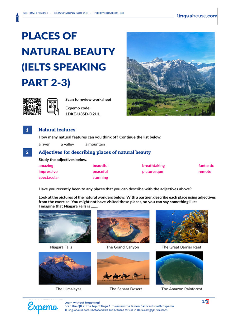 Places of Natural Beauty Ielts Speaking Part 2 3 British English ...