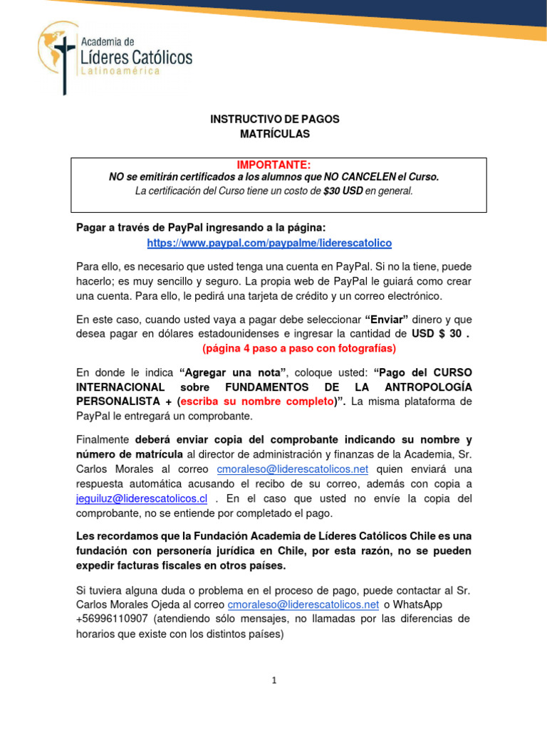 Instructivo de Pago para Curso Internacional | PDF | Pay Pal | Tarjeta ...