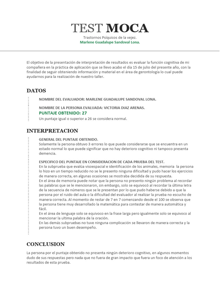 Test MOCA | PDF | Memoria | Neurociencia