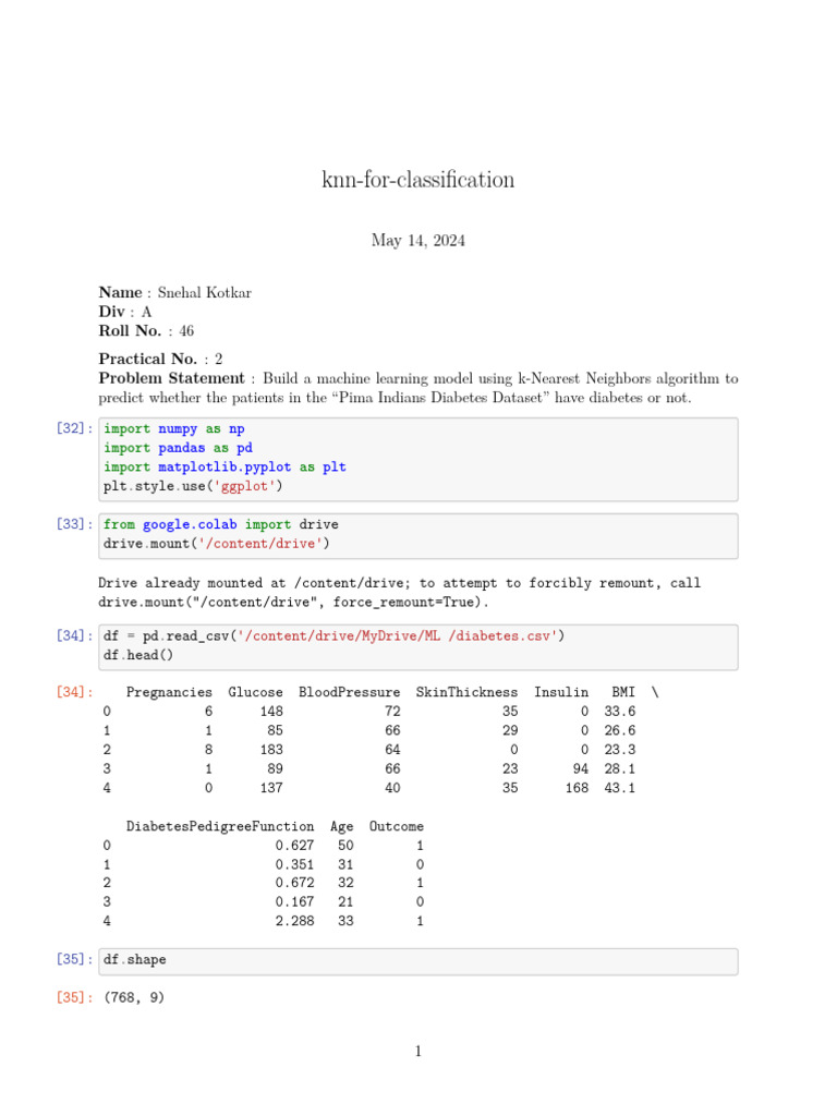 KNN Diabetes Prediction Model | PDF | Statistical Classification | Diabetes