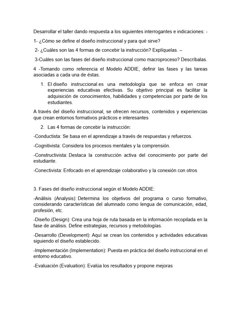 Desarrollar El Taller Dando Respuesta A Los Siguientes Interrogantes e ...