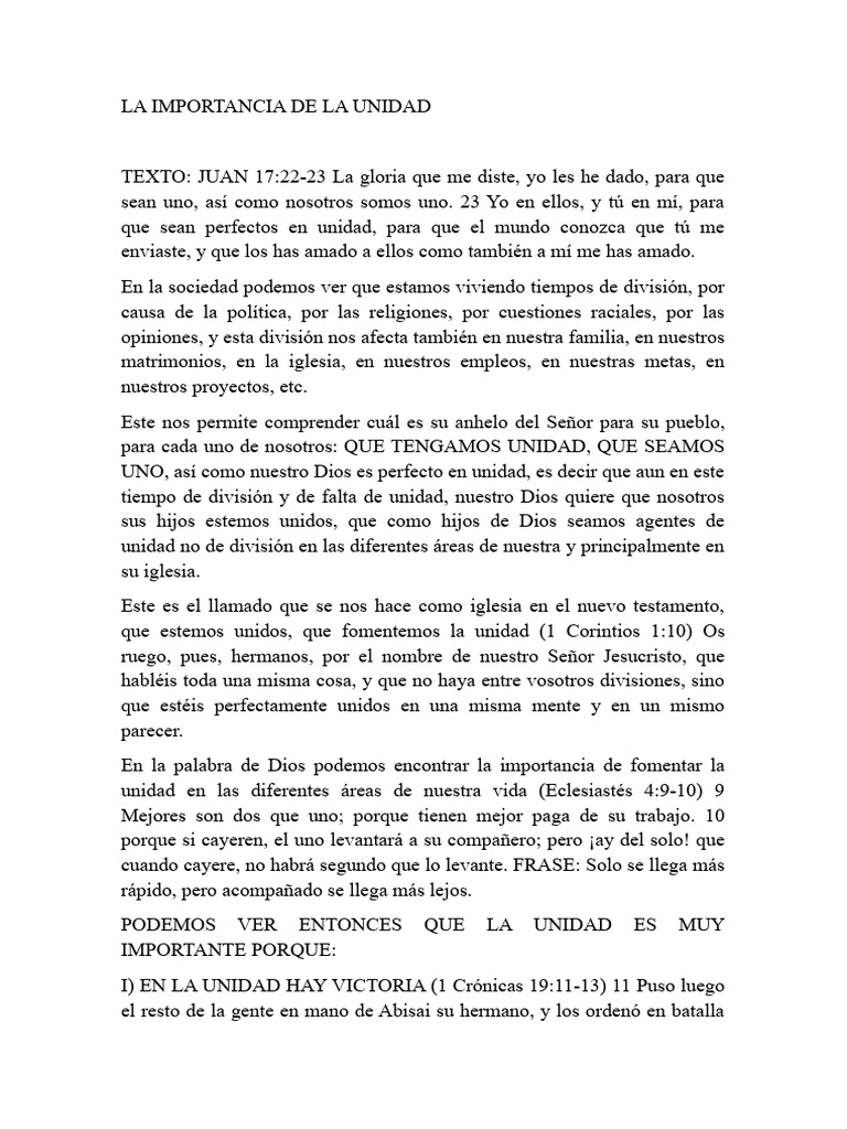 La Importancia de La Unidad | PDF | Dios | Creencia religiosa y doctrina