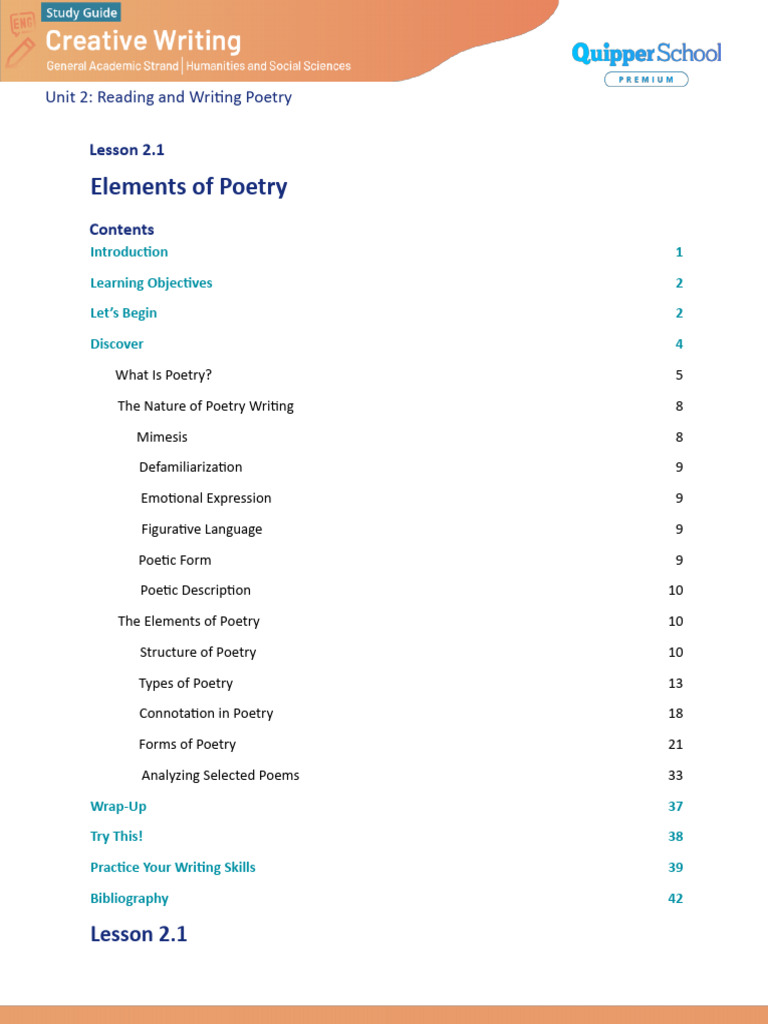 CEC-U2 T1 - Elements of Poetry | PDF | Metre (Poetry) | Poetry