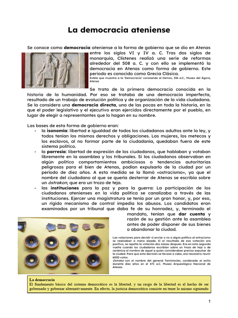 La Democracia Ateniense | PDF | Democracia | Ideologías políticas
