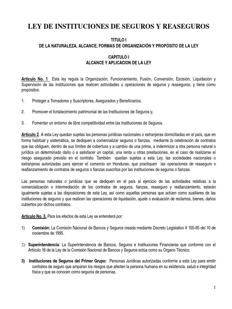 Ley de Seguros y Reaseguros en Honduras | PDF | Póliza de seguros ...