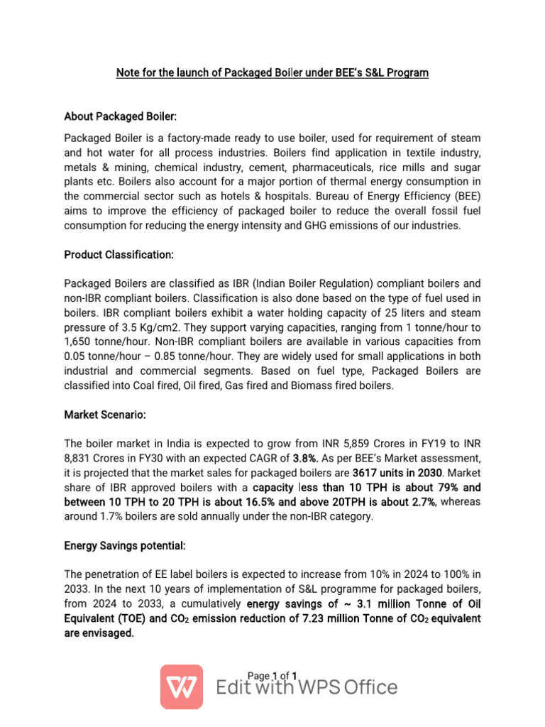 Packaged Boiler Under BEE's S&L Program | PDF | Boiler | Fuels