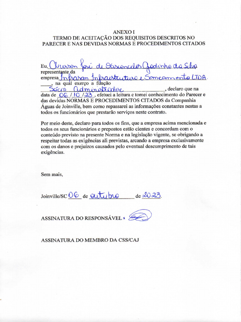 Anexo I Preenchido e Assinado Infrasan | PDF