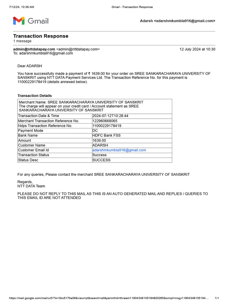 Gmail - Transaction Response | PDF | Finance & Money Management