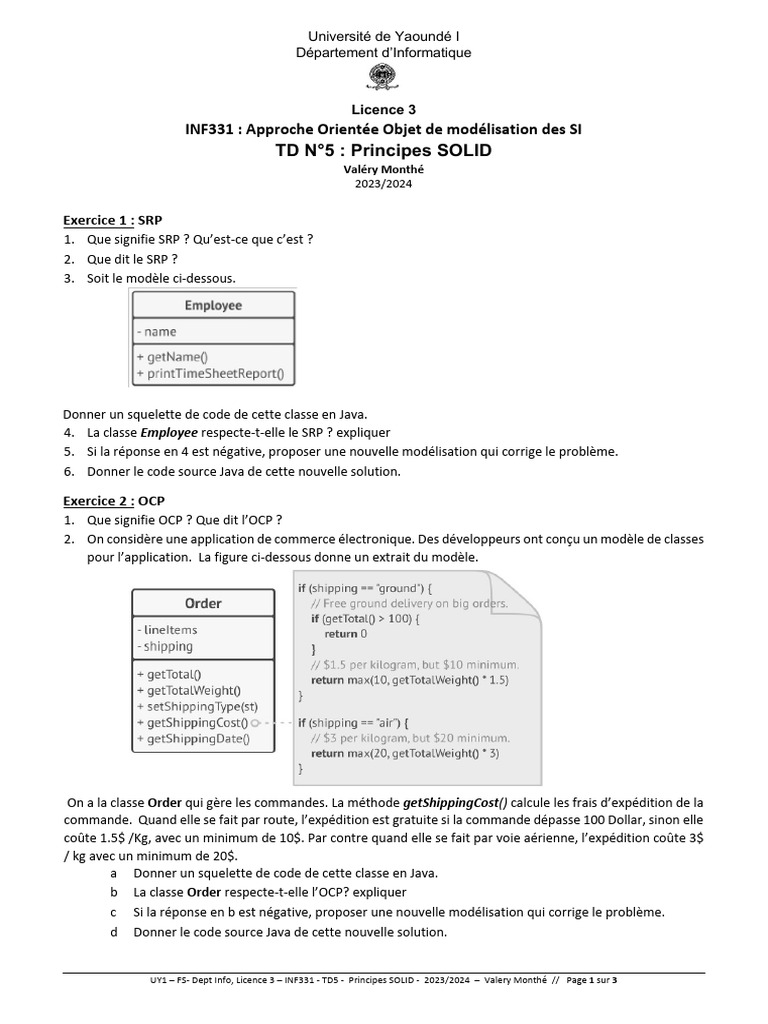 Exercices sur les Principes SOLID en Java | PDF | Java (Langage de ...