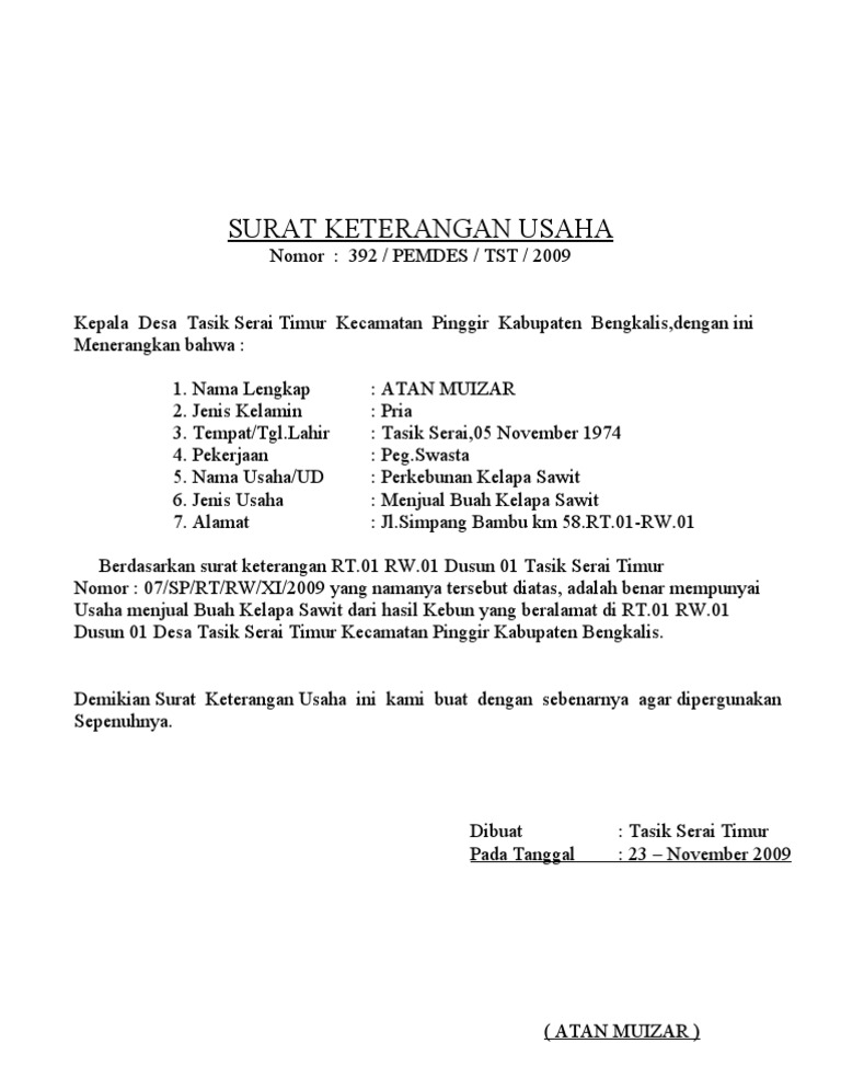 Surat Keterangan Usaha Pdf