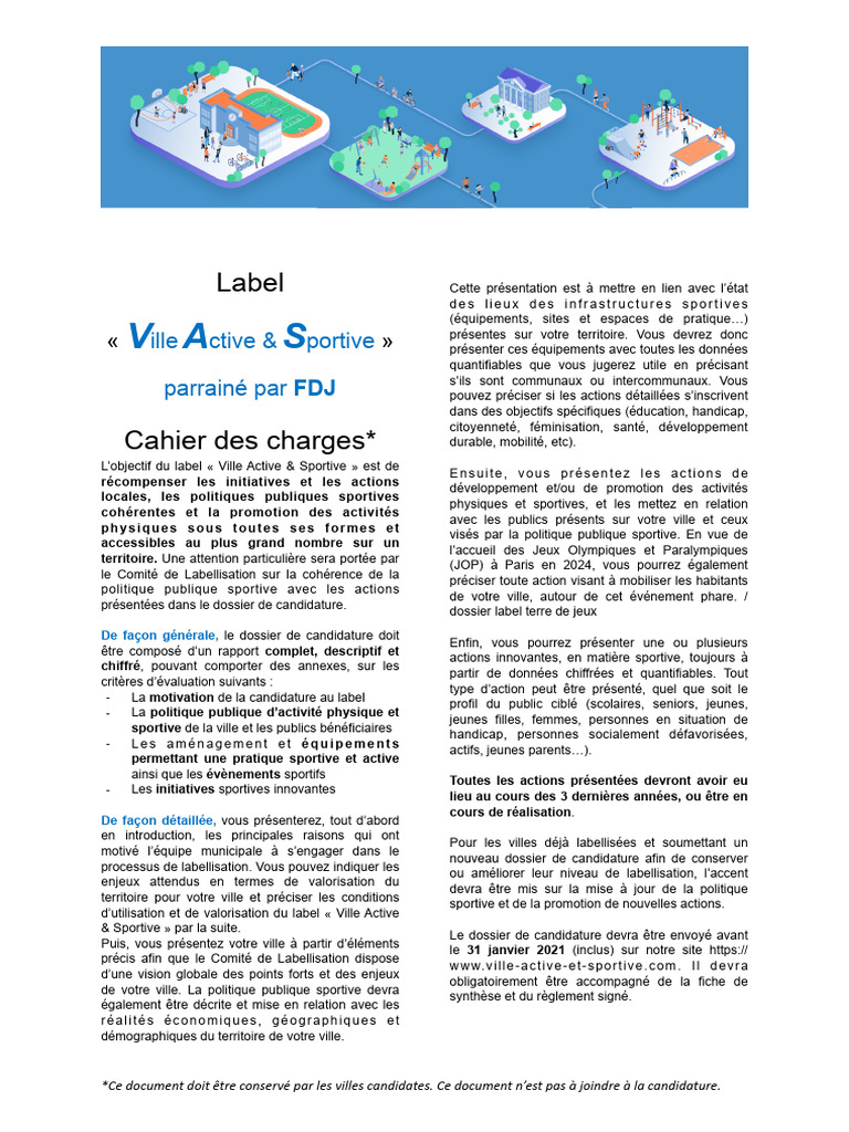 Cahier des charges label Ville Active | PDF | Des sports | Invalidité