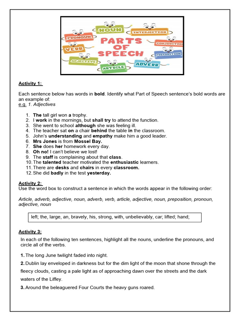 Parts of Speech Activities Guide | PDF | Part Of Speech | Adverb
