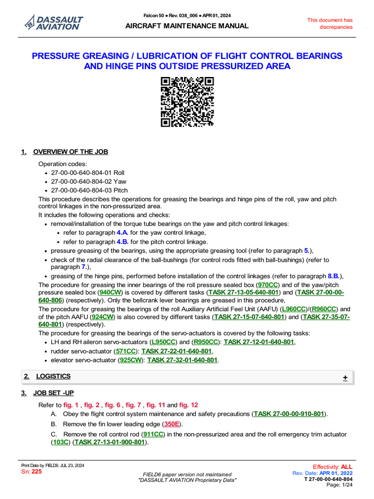 T 27-00-00-640-804-Pressure Greasing Lubrication of Flight Control ...