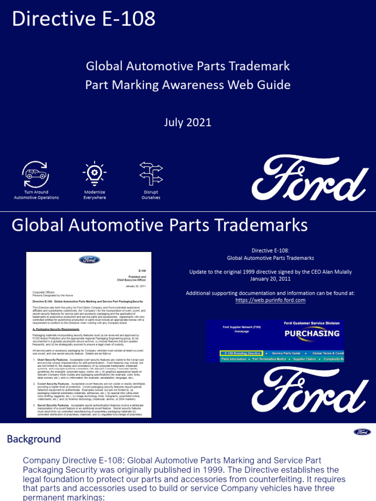 E-108: Global Automotive Part Marking | PDF | Trademark | Automotive ...