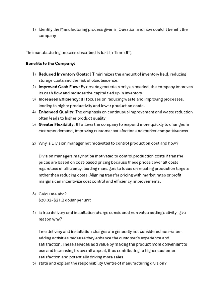 Just-In-Time Manufacturing Benefits | PDF | Cloud Computing | Outsourcing