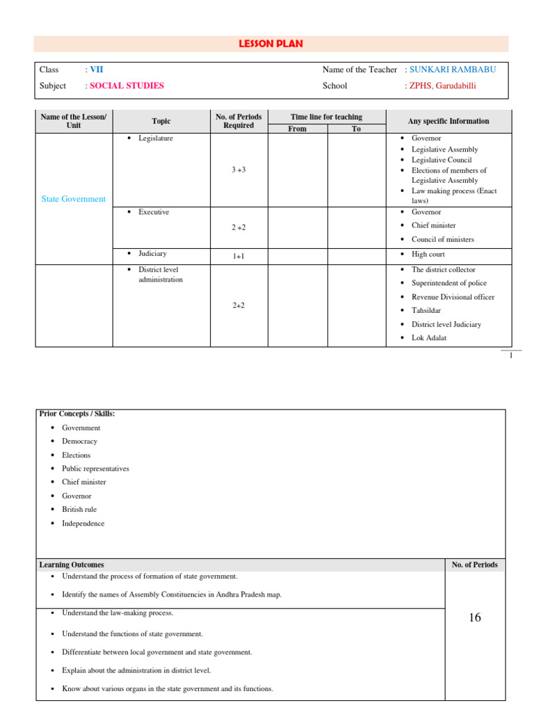 96347 Lesson Plan 7th Ss State Government Pdf Legislature