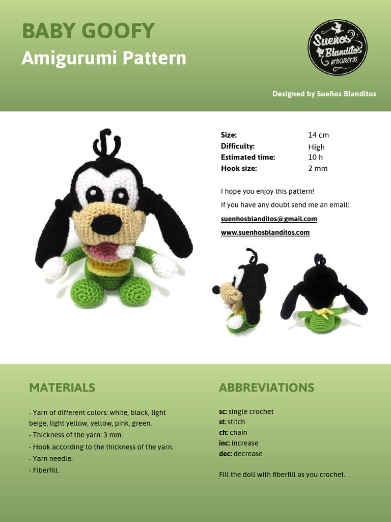Baby Goofy Amigurumi Pattern Guide | PDF | Crochet | Needlework, image size:768x1024