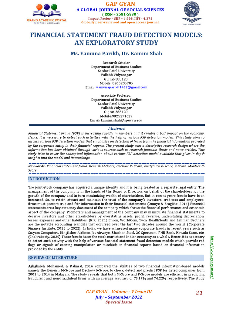 Financial Statement Fraud Detection Models | PDF | Revenue | Audit