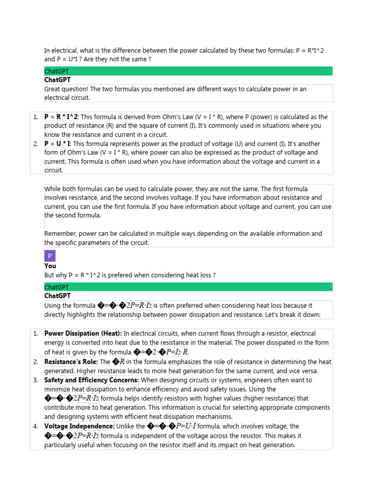 Electrical Power Formulas Explained | PDF | Electrical Resistance And ...