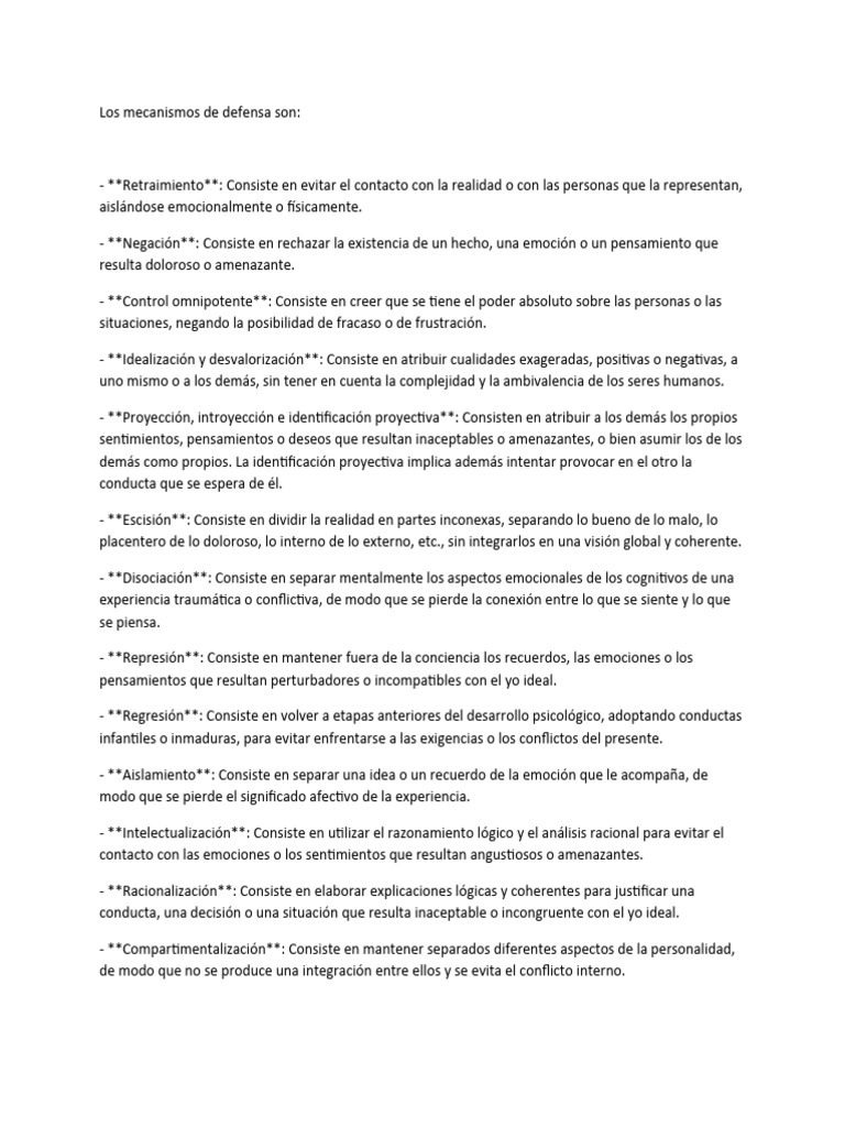 21 Mecanismos de Defensa Psicológicos | PDF | Pensamiento | Las emociones