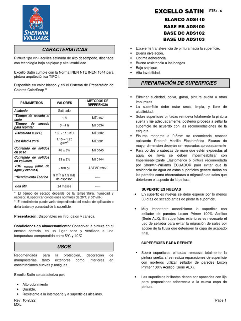 1 - Interior - TDS-EXCELLO-SAT÷N | PDF | Pintar | Materiales