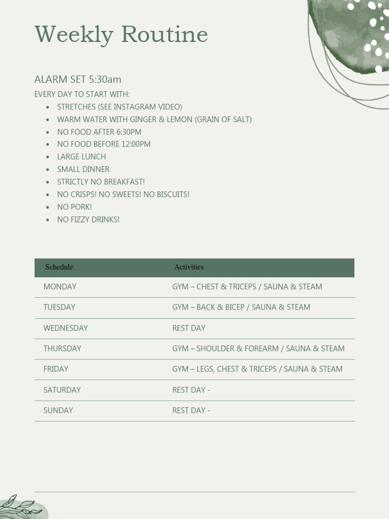Weekly Routine | PDF