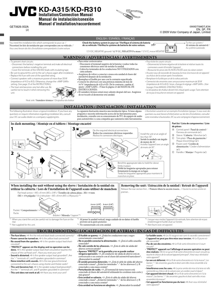 Installation autoradio JVC KD-R370 | PDF | Électrotechnique | Électronique