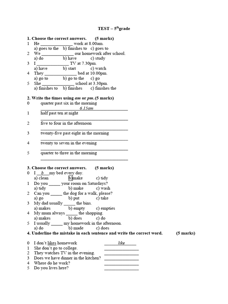 Test 2 5th Grade Pdf